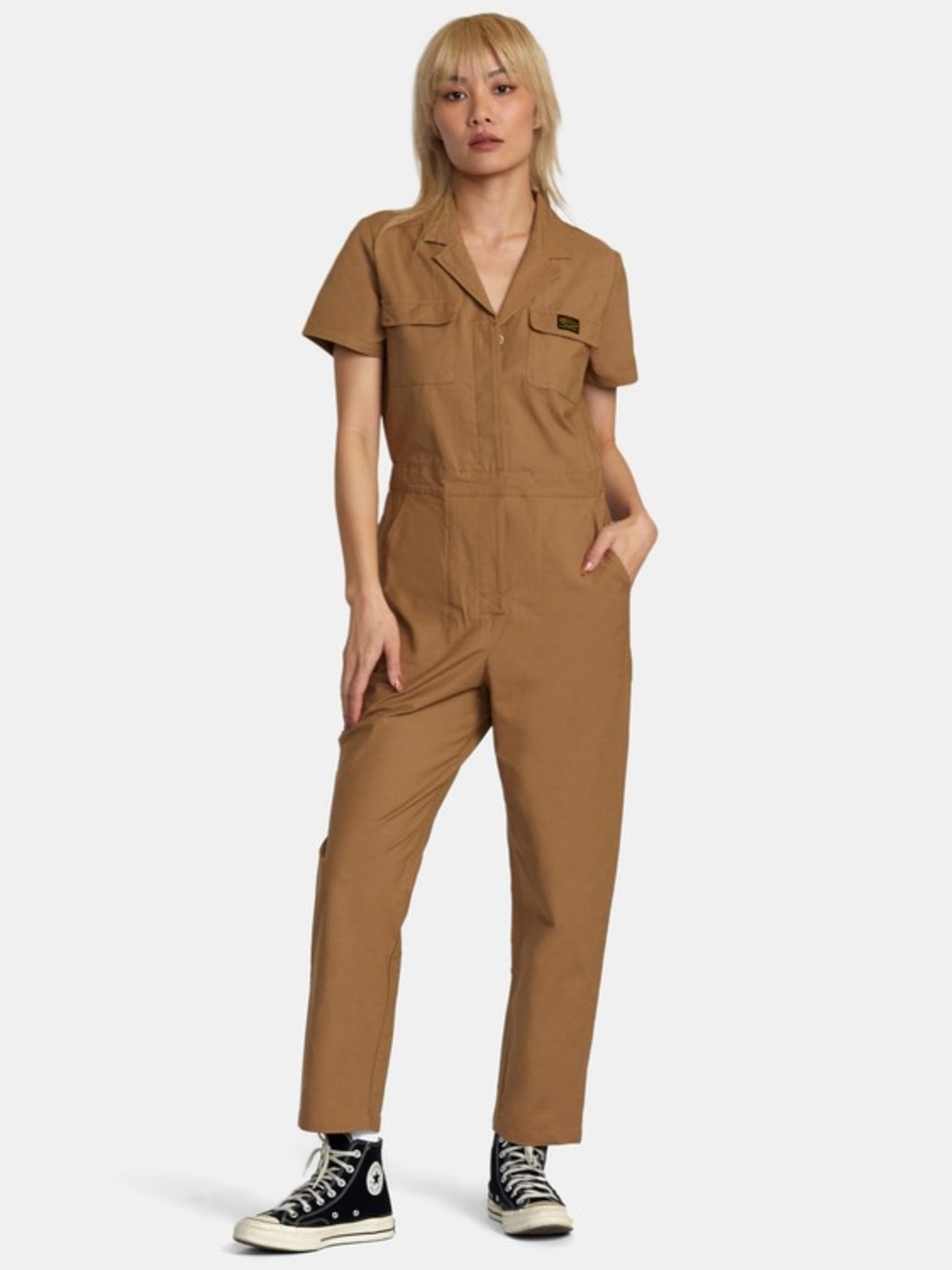 RVCA Tan Short-Sleeve Utility Coverall Jumpsuit